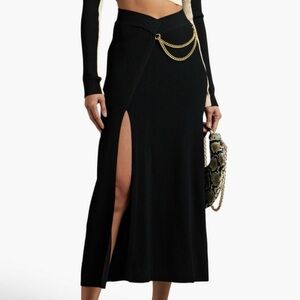 NICHOLAS Black Chain Embellished Ribbed Skirt